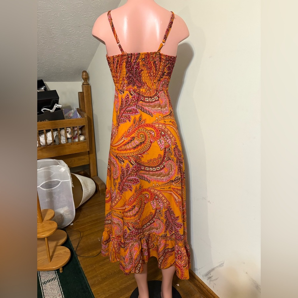 Earthbound Trading Co. small bohemian-style dress orange and red paisley print‎ - Picture 8 of 12